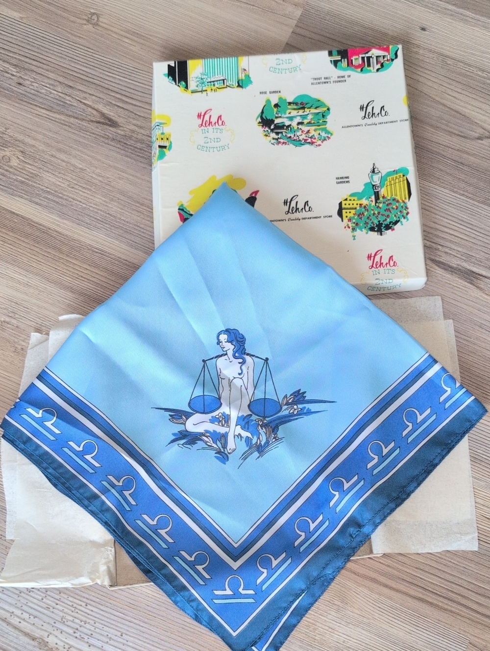 Vintage Libra Zodiac Scarf In Original Box – Blue Made In Italy